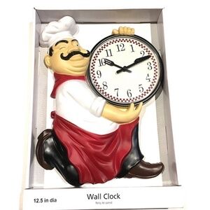 Fat Chef Wall Clock Bistro Italian Chef Kitchen Bar 12.5 in
